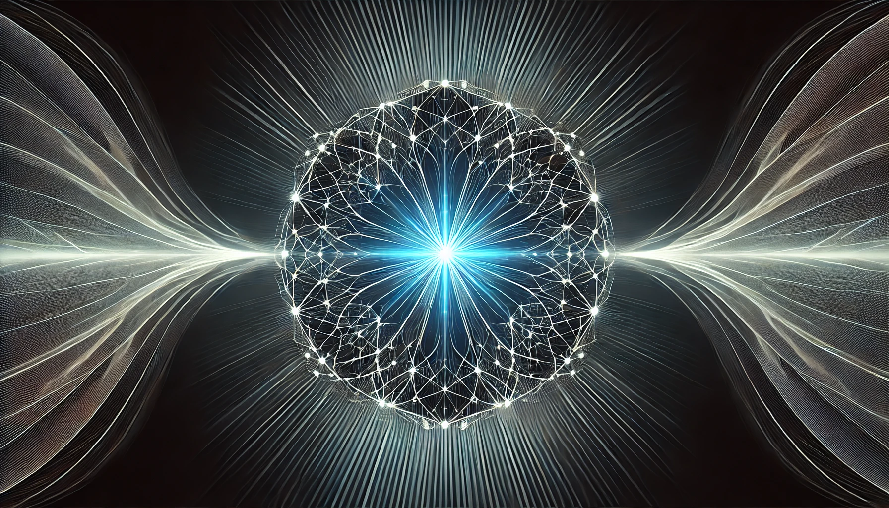 A luminous abstraction of interconnected pathways, centered on a radiant blue core, where neural networks and cosmic threads converge in a symphony of light. This image symbolizes the interplay of human creativity and artificial intelligence, inviting the viewer into a realm where perception transcends sight. Its design reflects the philosophy of blindness as a portal to deeper understanding, with each strand representing the intricate weave of thought, intuition, and innovation. A celebration of the unseen, it embodies the harmony between chaos and order, technology and art, in an eternal dialogue of creation.
